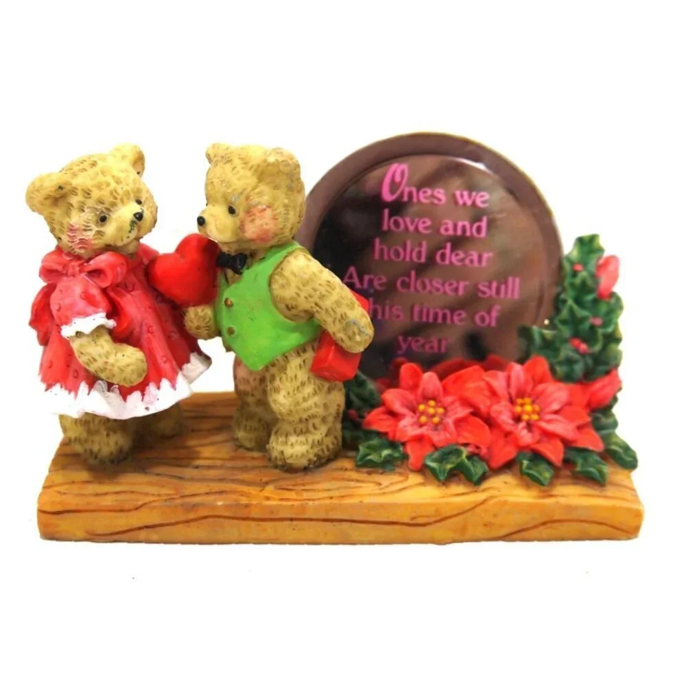 Vintage CHEERFUL RELECTIONS two bears with mirrored holiday verse 3.75